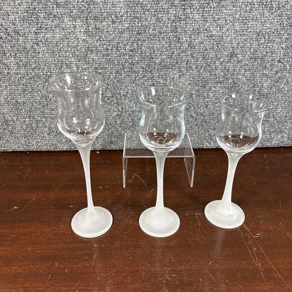 Partylite‎ Iced Crystal Trio Set Frosted Stem Glass Votive Tealight Holder P9248